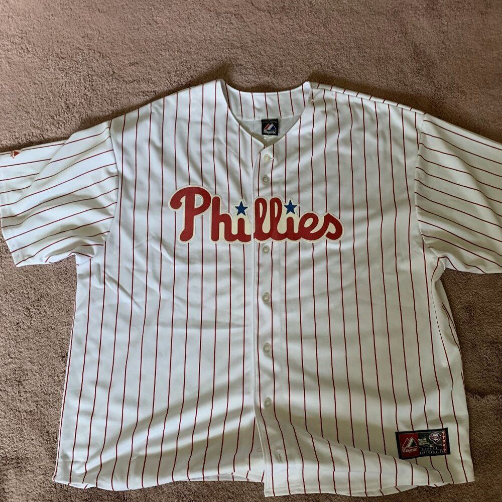 Majestic Philadelphia Phillies Roy Halladay 34 Pinstripe Baseball Jersey Mens XL